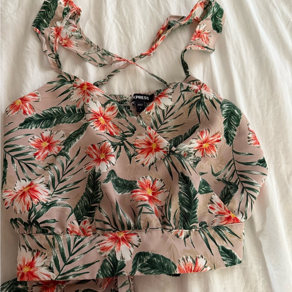 Express Green and Pink Sleeveless Crop Tank Top